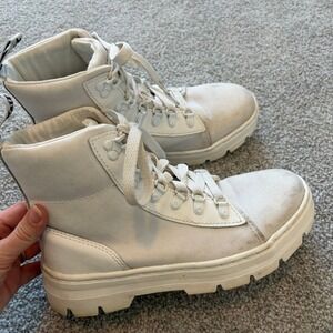 Dr Martens Boots Womens 8 Combs W White Canvas Combat Lace Up Punk
